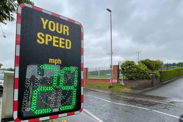 Speed measuring device installed outside Newtownstewart primary school