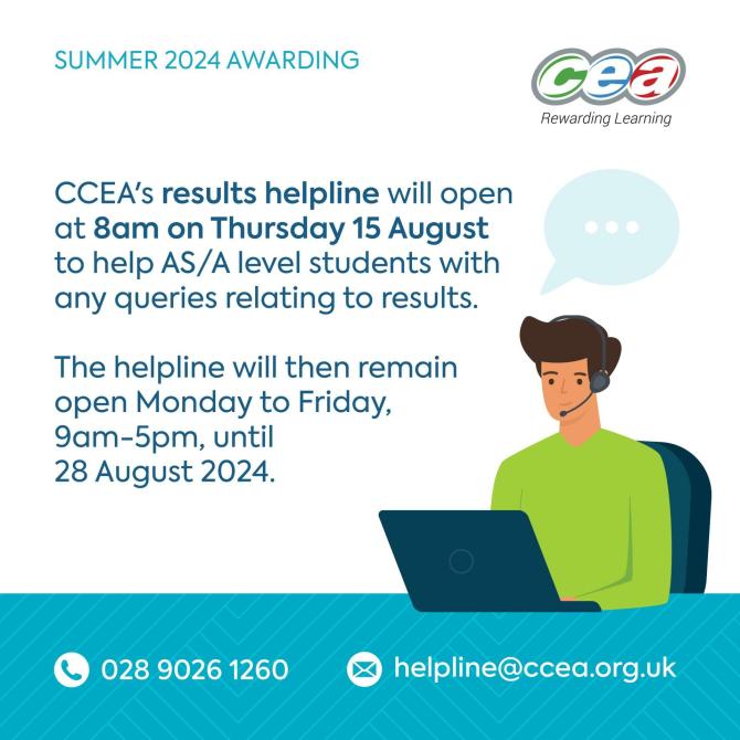 CCEA's Results Helpline to support students to go live next week